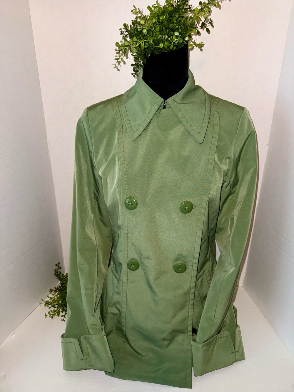 croft & barrow Olive Green Double-Breasted Trench Coat